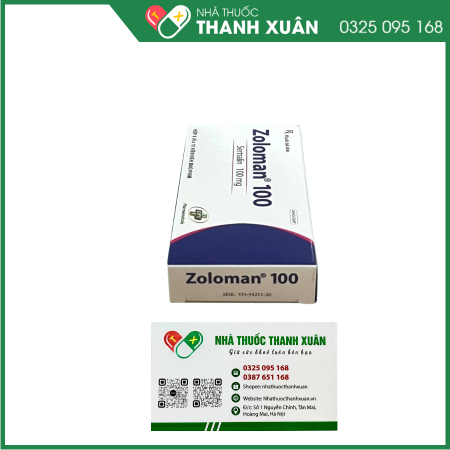 Zoloman 100 điều trị bệnh trầm cảm, rối loạn lo âu, rối loạn xuất tinh sớm